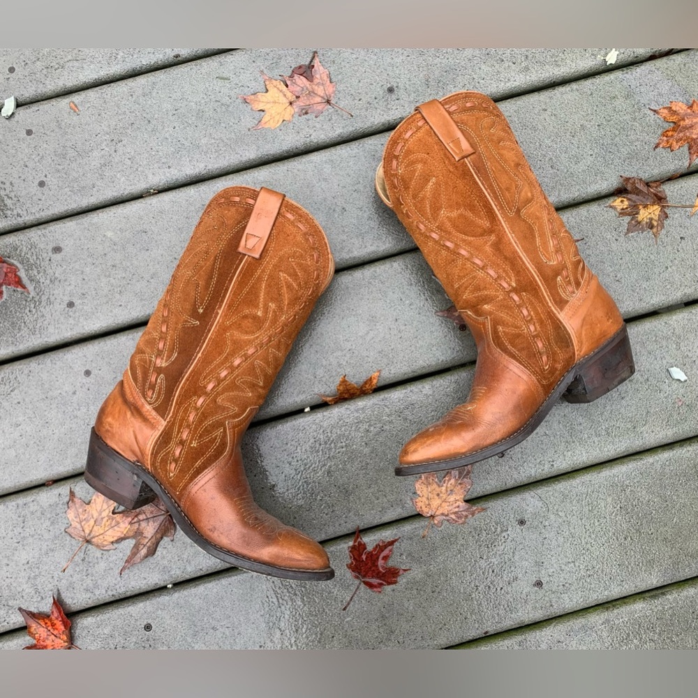 Authentic Suede & Leather Cowboy Boots || Vintage Brown Western Boots, 10.5/11